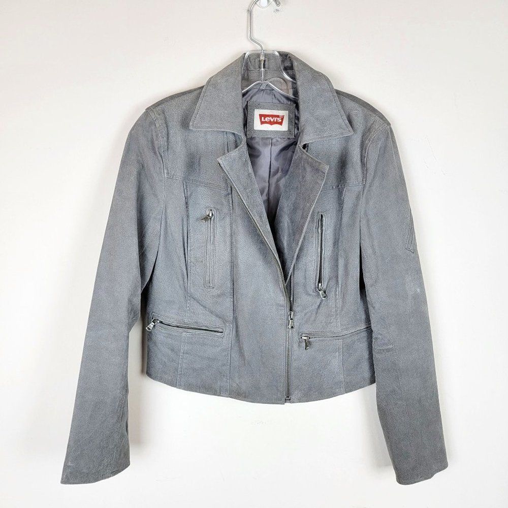Vintage Levi's Women's Grey Suede Leather Zipper Pockets Moto Jackets Size PS